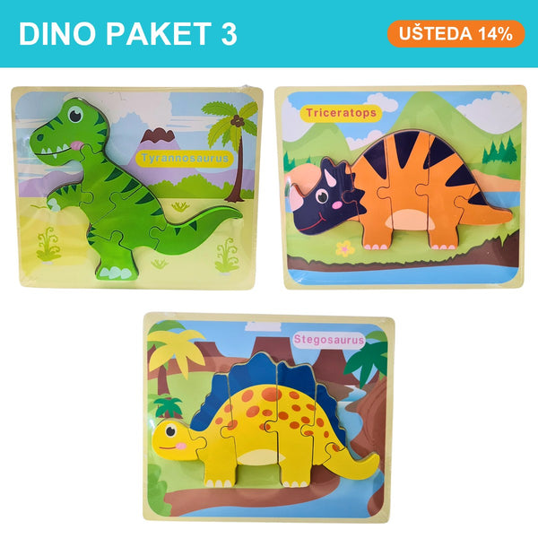 Dino paket 3 – drvene slagalice kao poklon za dete od 3 godine